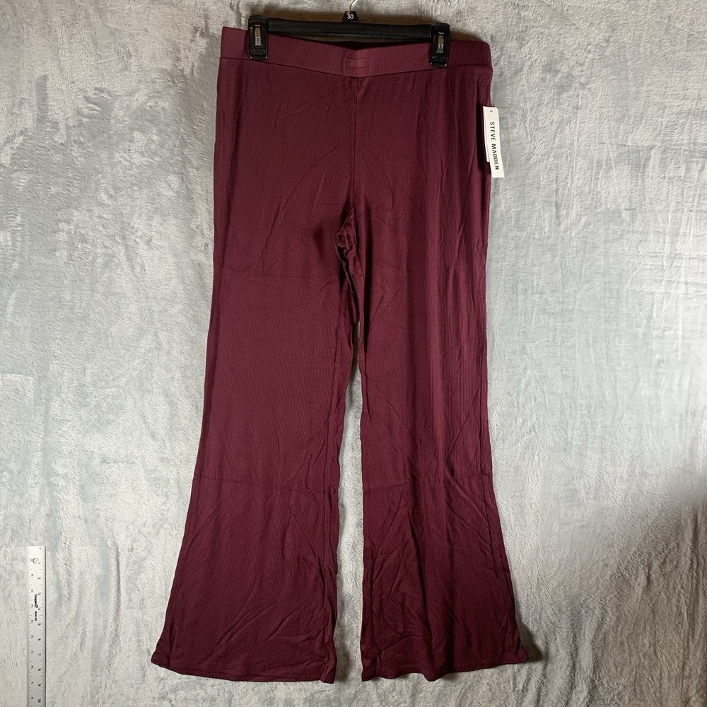 Steve Madden Women's Pants XL Red Ribbed Wide Leg Flare Loungewear PJs Zinfandel